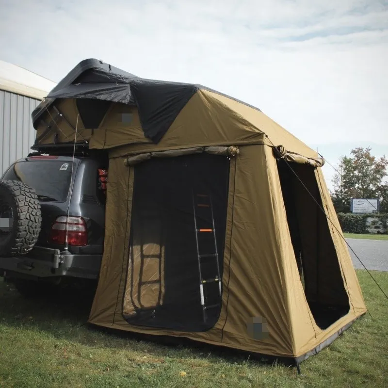 Strešný stan z pevnej škrupiny s prístavbou